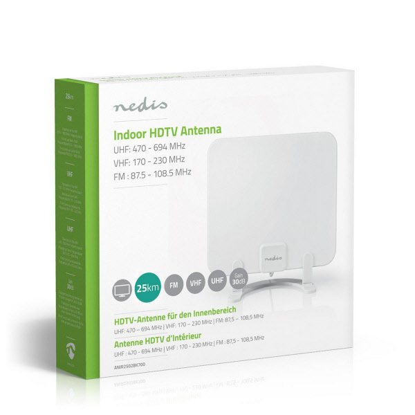 Binnenantenne - Actief - FM/UHF/VHF - Ontvangstbereik: 0-25 km - LTE700 - Versterking: 36 dB - Versterkingsregelaar - ABS - Zwart